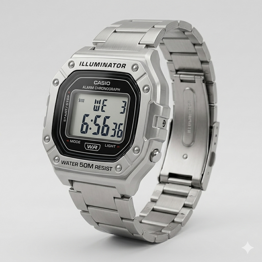 CASIO 3224 W-218HD-1AVDF SILVER DIAL - MEN'S QUARTZ