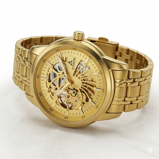 FITRON DOMED SKELETON 117178M GOLD DIAL - MEN'S AUTOMATIC