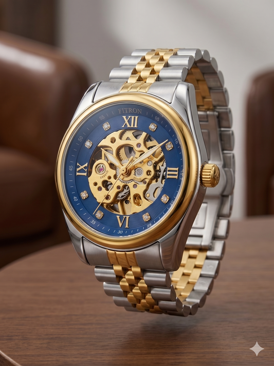 FITRON ROUND WITH DIAMONDS 117211M BLUE DIAL - MEN'S AUTOMATIC