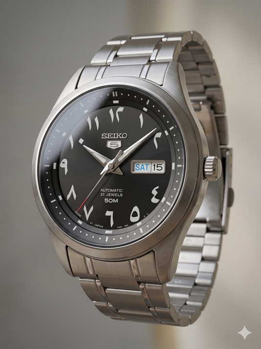 SEIKO 5 21 JEWELS ARABIC DIAL SNKP21J1 BLACK DIAL - MEN'S AUTOMATIC