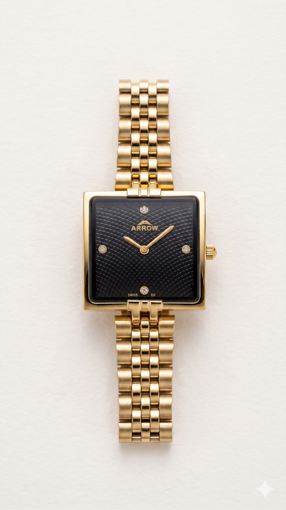 ARROW BIG FACE SQUARE 5930L BLACK DIAL - WOMEN'S QUARTZ