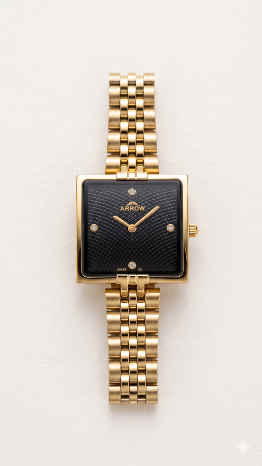 ARROW BIG FACE SQUARE 5930L BLACK DIAL - WOMEN'S QUARTZ