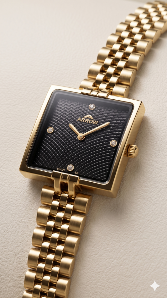 ARROW BIG FACE SQUARE 5930L BLACK DIAL - WOMEN'S QUARTZ