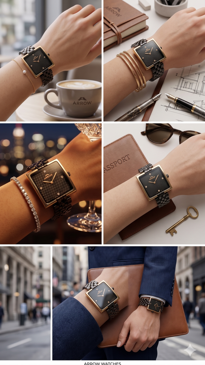 ARROW BIG FACE SQUARE 5930L BLACK DIAL - WOMEN'S QUARTZ