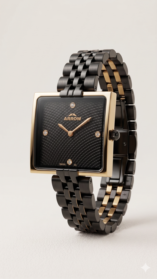 ARROW BIG FACE SQUARE 5930L BLACK DIAL - WOMEN'S QUARTZ