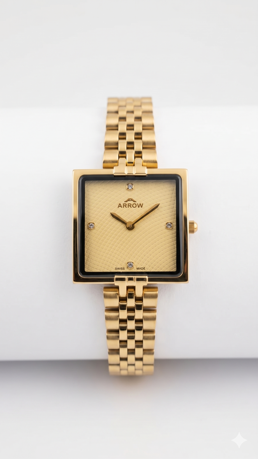 ARROW BIG FACE SQUARE 5930L GOLD DIAL - WOMEN'S QUARTZ