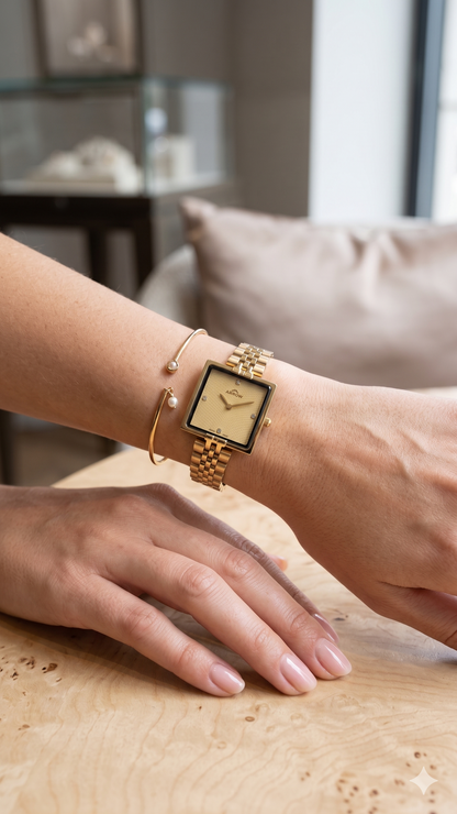 ARROW BIG FACE SQUARE 5930L GOLD DIAL - WOMEN'S QUARTZ