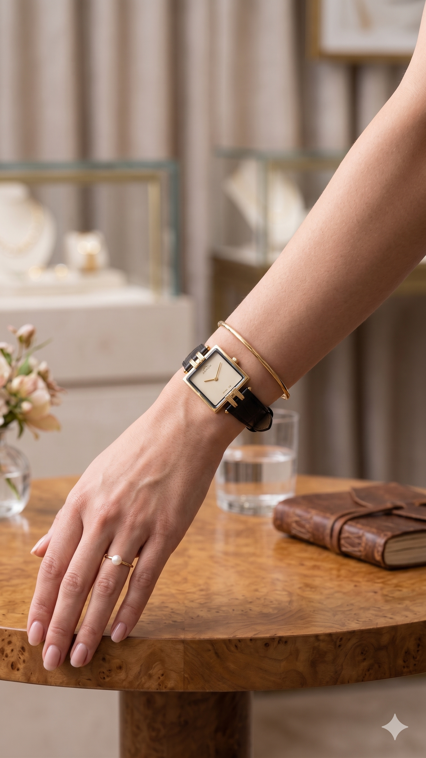 ARROW BIG FACE SQUARE 5930L BEIGE DIAL - WOMEN'S QUARTZ