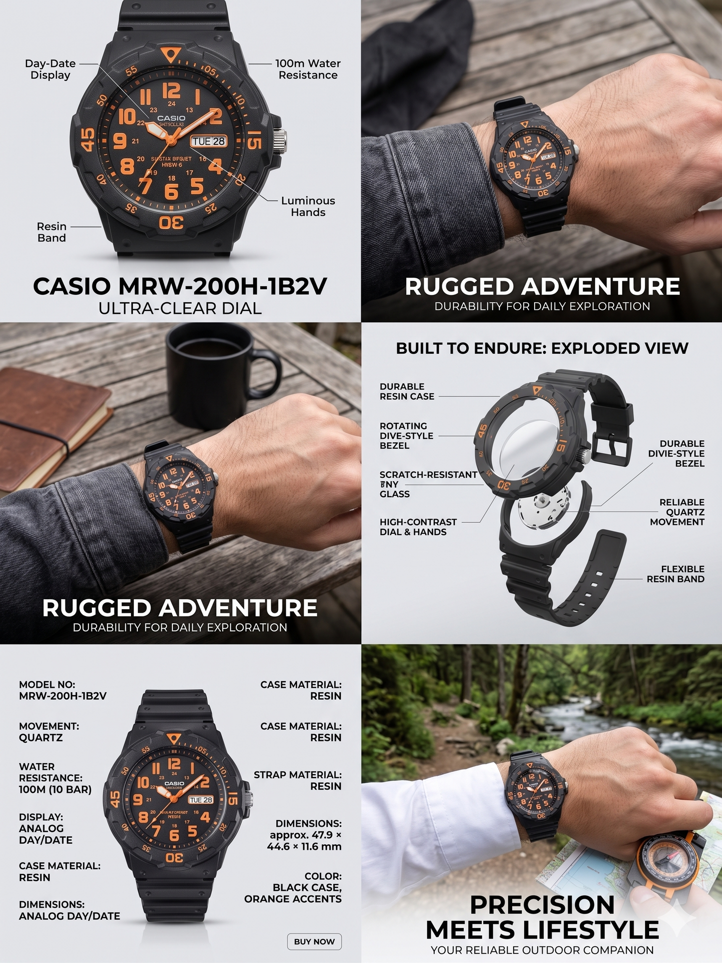 CASIO 5125 MRW-200HC-4BVDF ORANGE DIAL - MEN'S QUARTZ