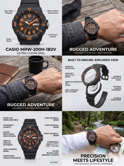 CASIO 5125 MRW-200HC-4BVDF ORANGE DIAL - MEN'S QUARTZ
