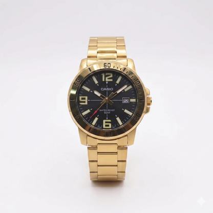 CASIO 5058 MTP-VD01G-1BVUDF BLACK DIAL - MEN'S QUARTZ