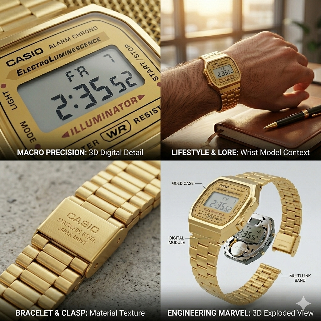 CASIO 3298 A168WG-9WDF GOLD DIAL - UNISEX QUARTZ