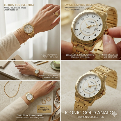 CASIO 3363 LTP-V004G-7BUDF WHITE DIAL - WOMEN'S QUARTZ