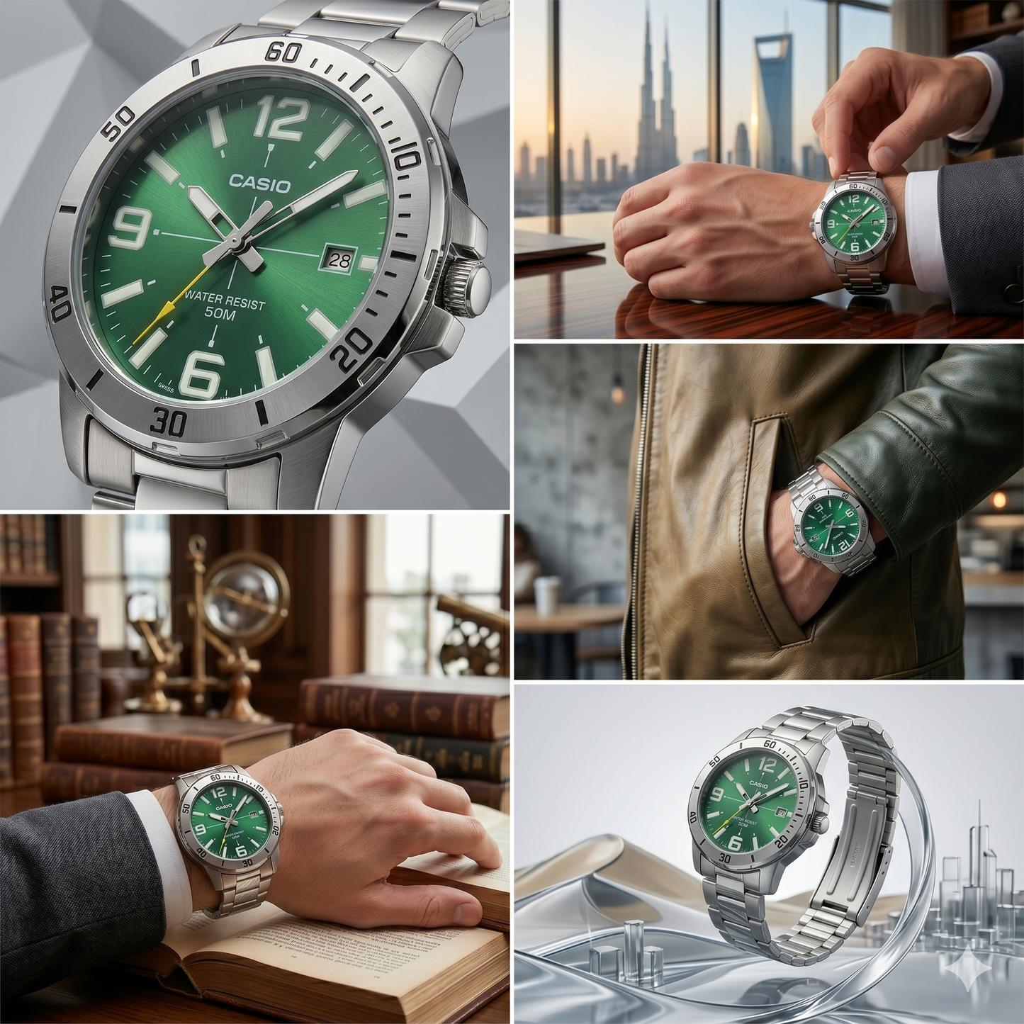 CASIO 5058 MTP-VD01D-3BVUDF GREEN DIAL - MEN'S QUARTZ