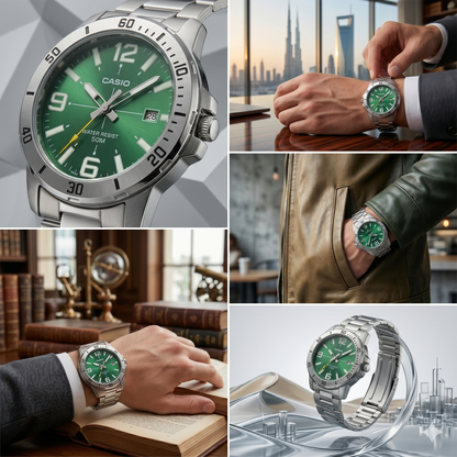 CASIO 5058 MTP-VD01D-3BVUDF GREEN DIAL - MEN'S QUARTZ