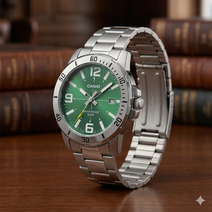 CASIO 5058 MTP-VD01D-3BVUDF GREEN DIAL - MEN'S QUARTZ