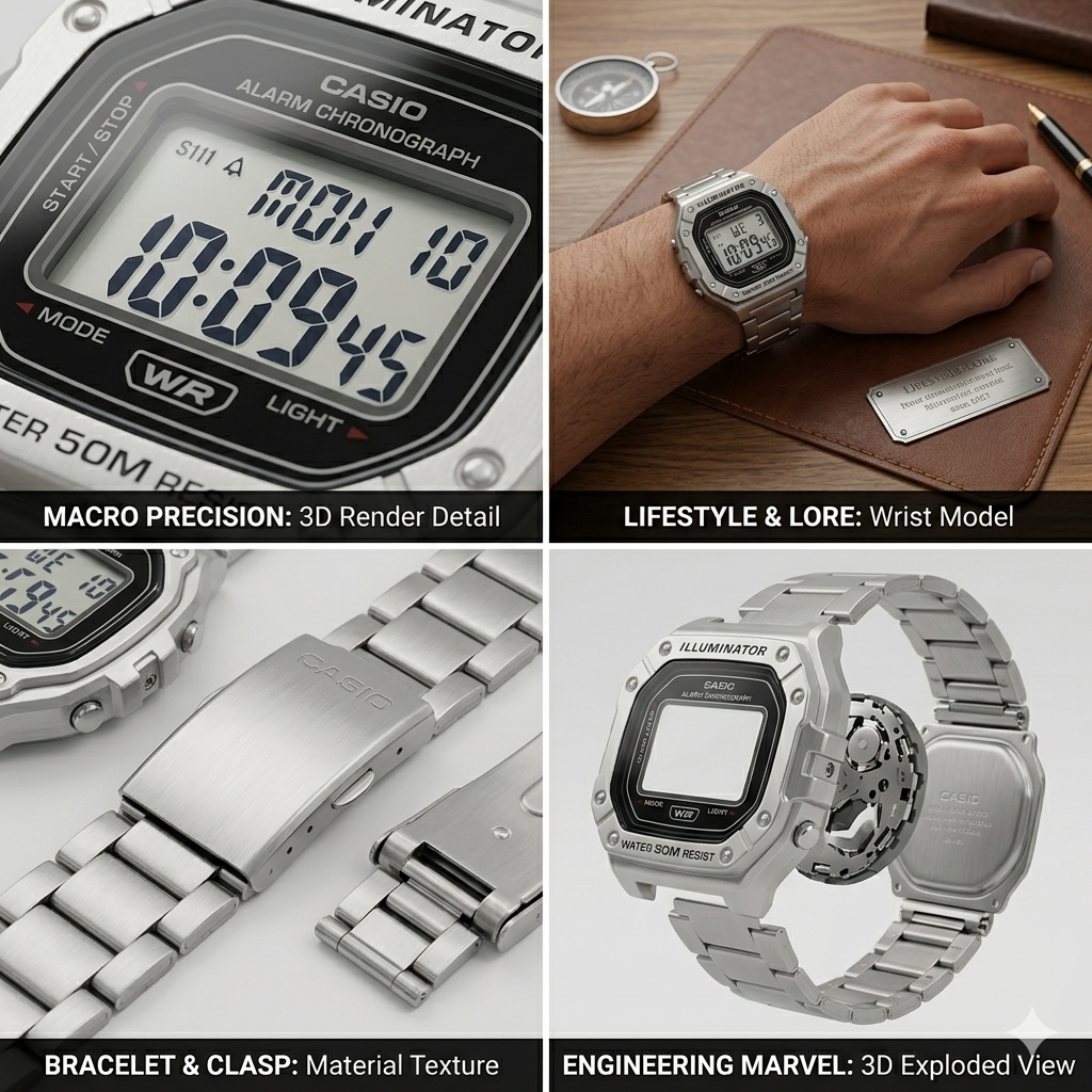 CASIO 3224 W-218HD-1AVDF SILVER DIAL - MEN'S QUARTZ