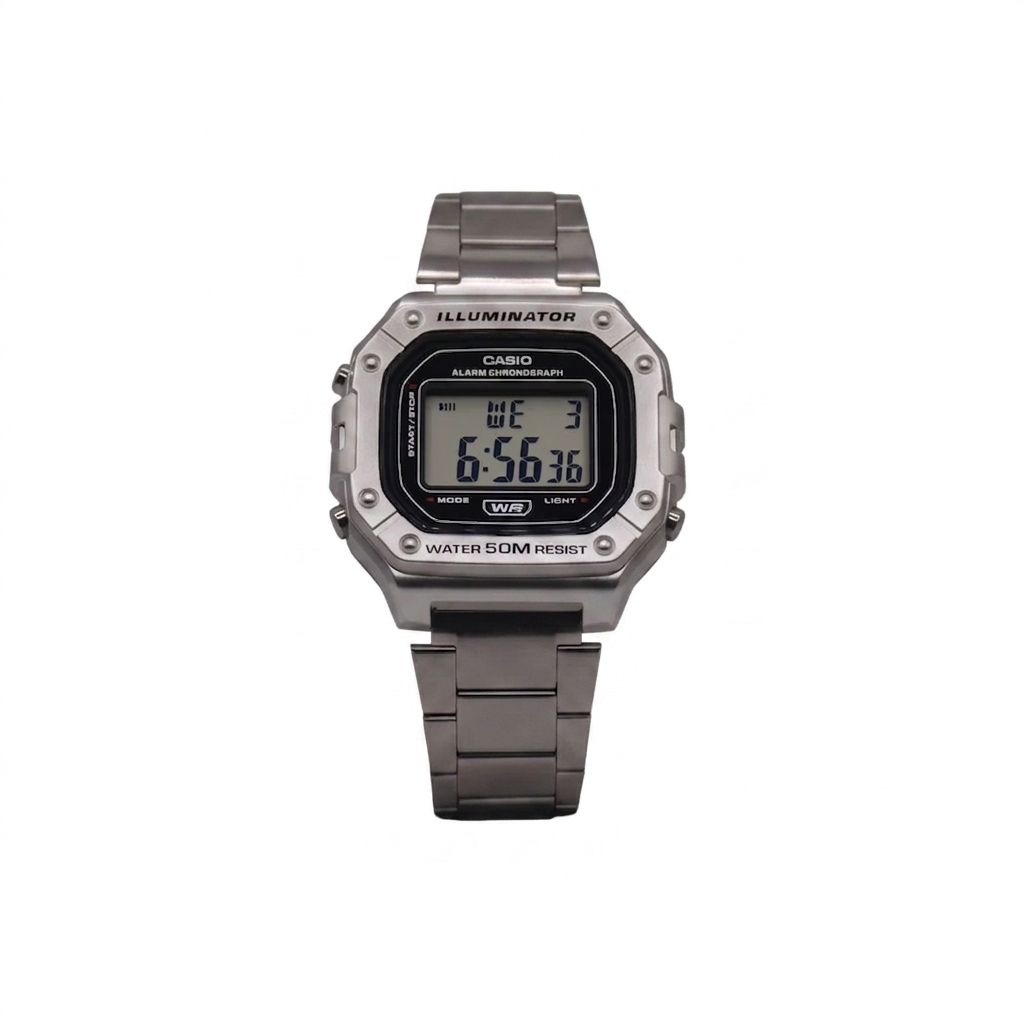 CASIO 3224 W-218HD-1AVDF SILVER DIAL - MEN'S QUARTZ