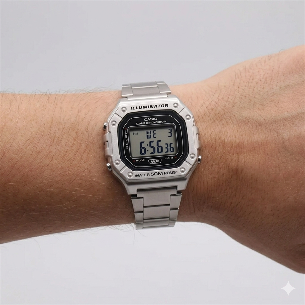 CASIO 3224 W-218HD-1AVDF SILVER DIAL - MEN'S QUARTZ