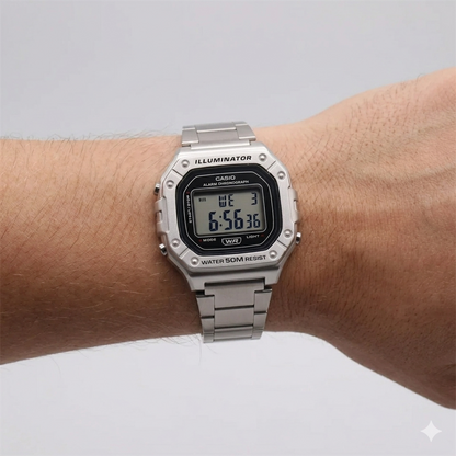 CASIO 3224 W-218HD-1AVDF SILVER DIAL - MEN'S QUARTZ