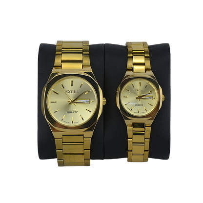 EXCEL OCTAGONAL EX-2097L GOLD DIAL - COUPLE QUARTZ
