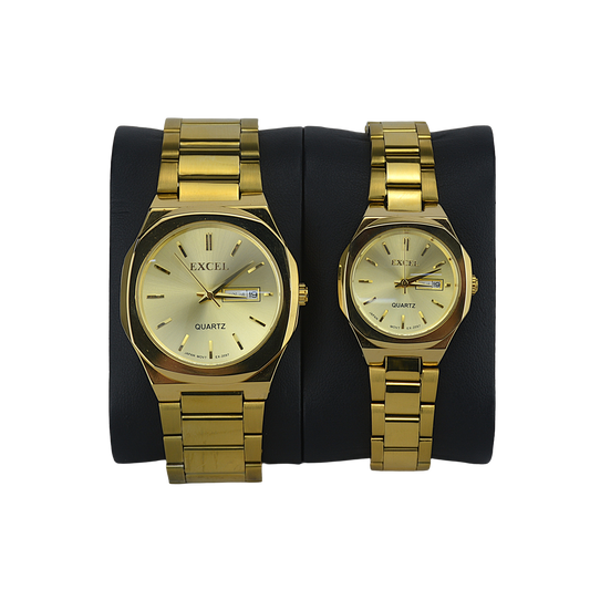 EXCEL OCTAGONAL EX-2097L GOLD DIAL - COUPLE QUARTZ