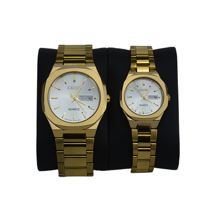 EXCEL OCTAGONAL EX-2097L SILVER DIAL - COUPLE QUARTZ