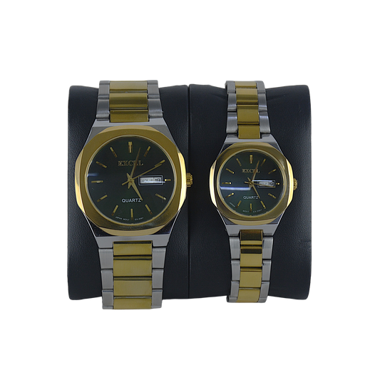 EXCEL OCTAGONAL EX-2097L GREEN DIAL - COUPLE QUARTZ