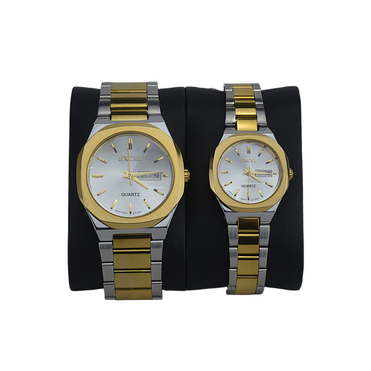 EXCEL OCTAGONAL EX-2097L SILVER DIAL - COUPLE QUARTZ