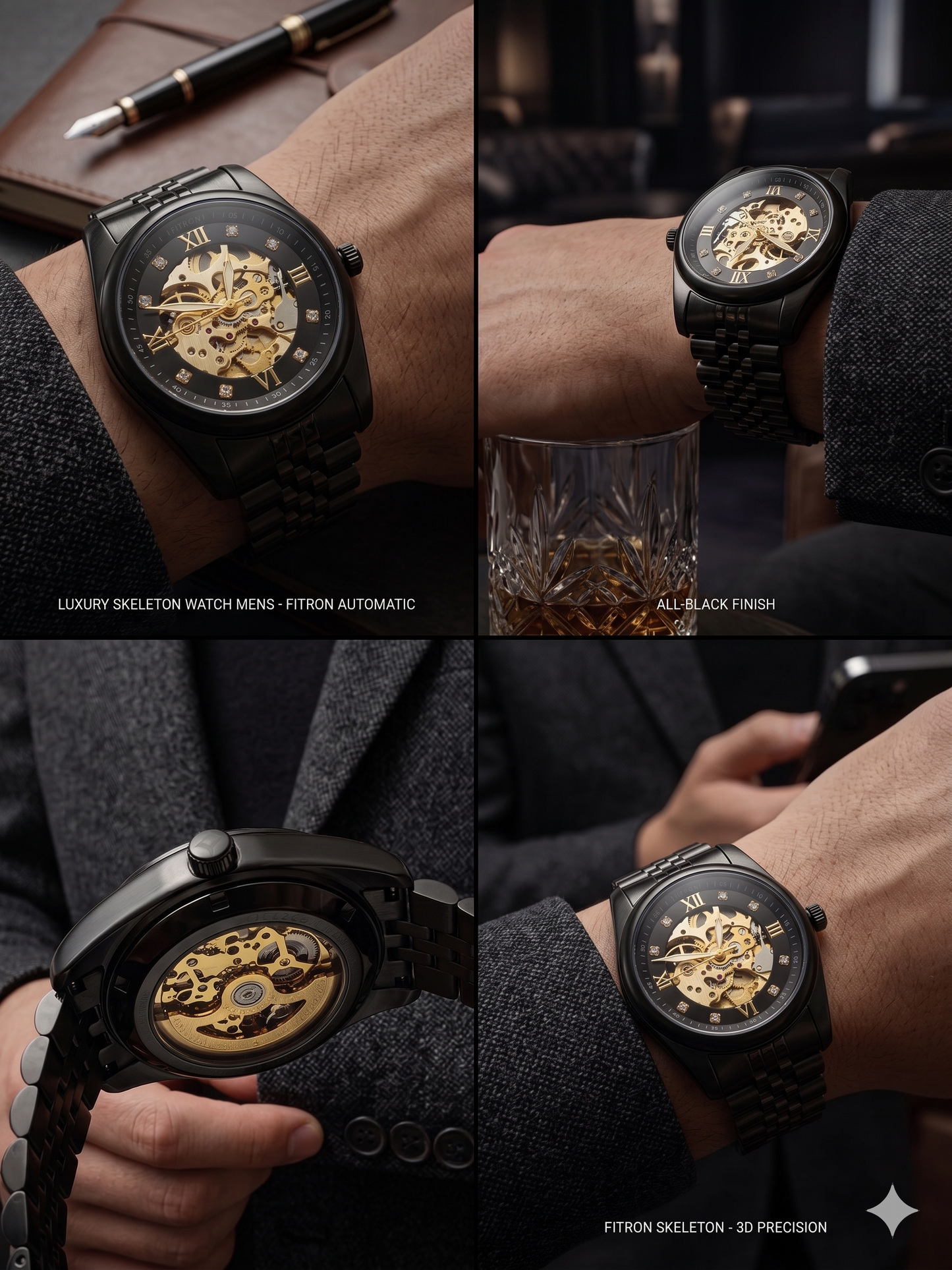 FITRON ROUND WITH DIAMONDS 117211M BLACK DIAL - MEN'S AUTOMATIC