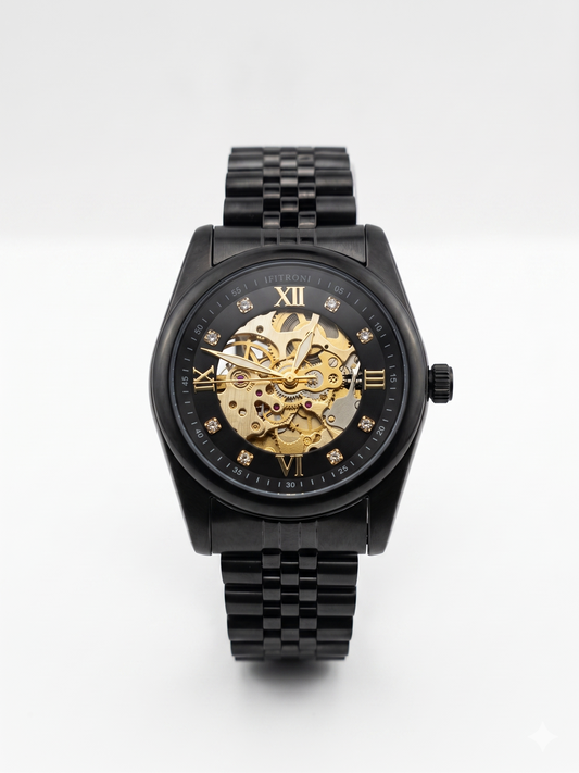 FITRON ROUND WITH DIAMONDS 117211M BLACK DIAL - MEN'S AUTOMATIC