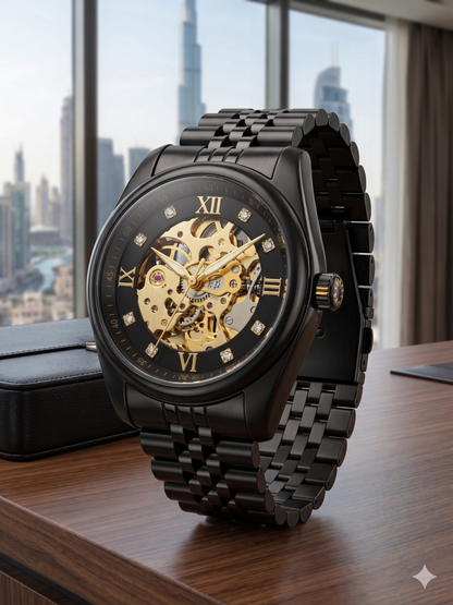 FITRON ROUND WITH DIAMONDS 117211M BLACK DIAL - MEN'S AUTOMATIC