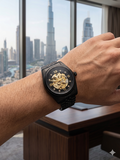 FITRON ROUND WITH DIAMONDS 117211M BLACK DIAL - MEN'S AUTOMATIC