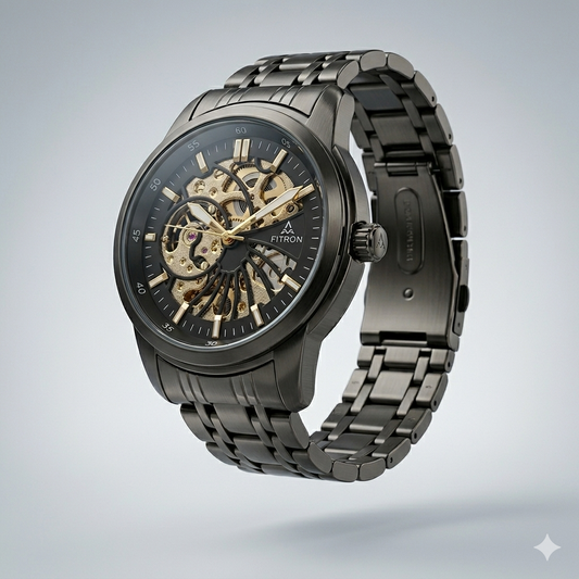 FITRON DOMED SKELETON 117178M BLACK DIAL - MEN'S AUTOMATIC
