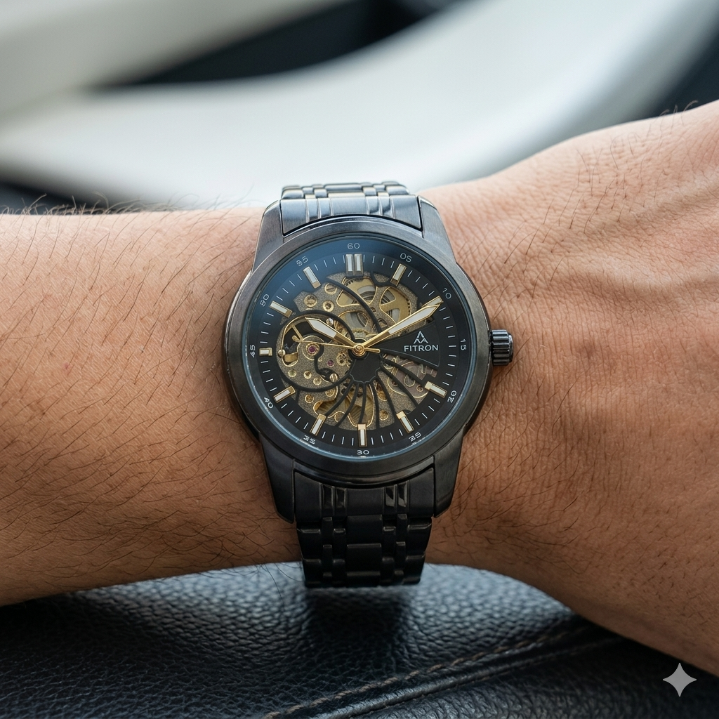 FITRON DOMED SKELETON 117178M BLACK DIAL - MEN'S AUTOMATIC