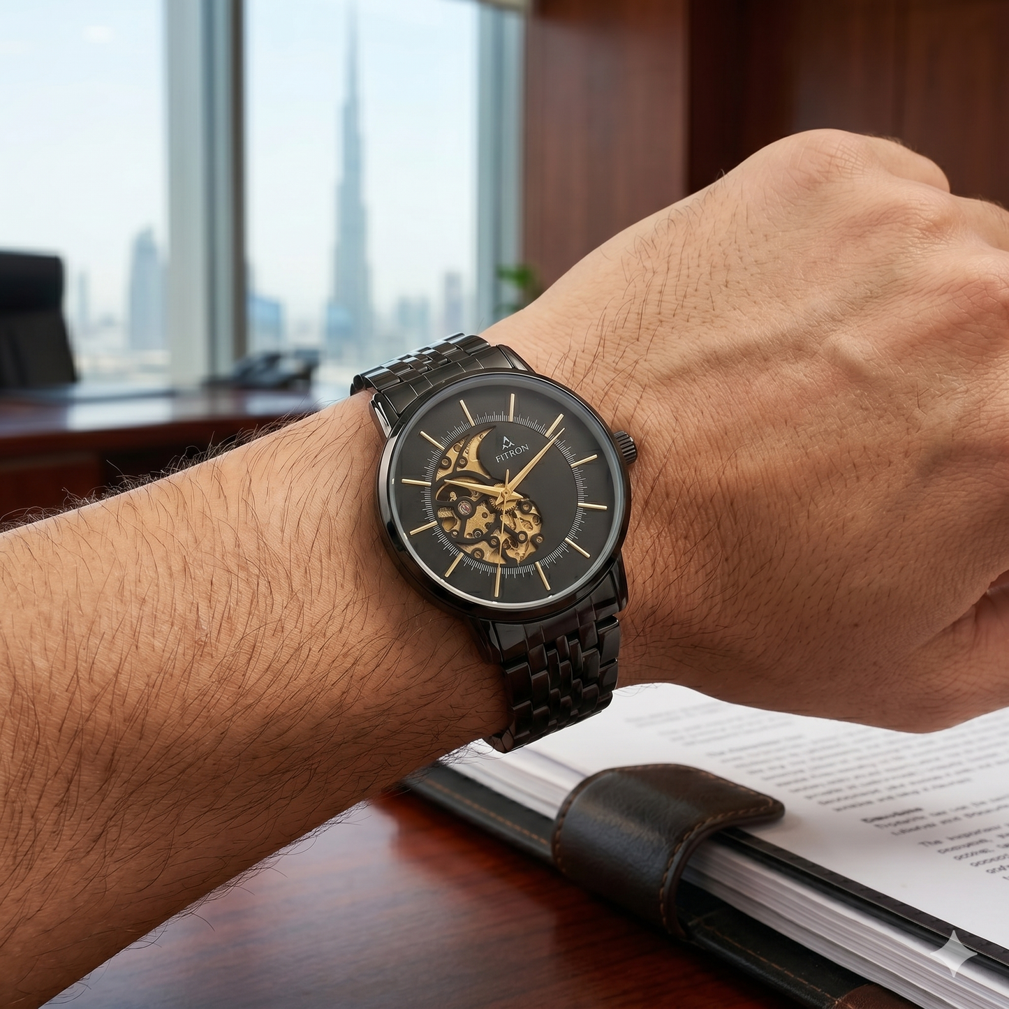 FITRON TEAR DROP 117238M BLACK DIAL - MEN'S AUTOMATIC