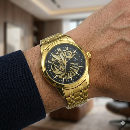 FITRON DOMED SKELETON 117178M BLACK DIAL - MEN'S AUTOMATIC