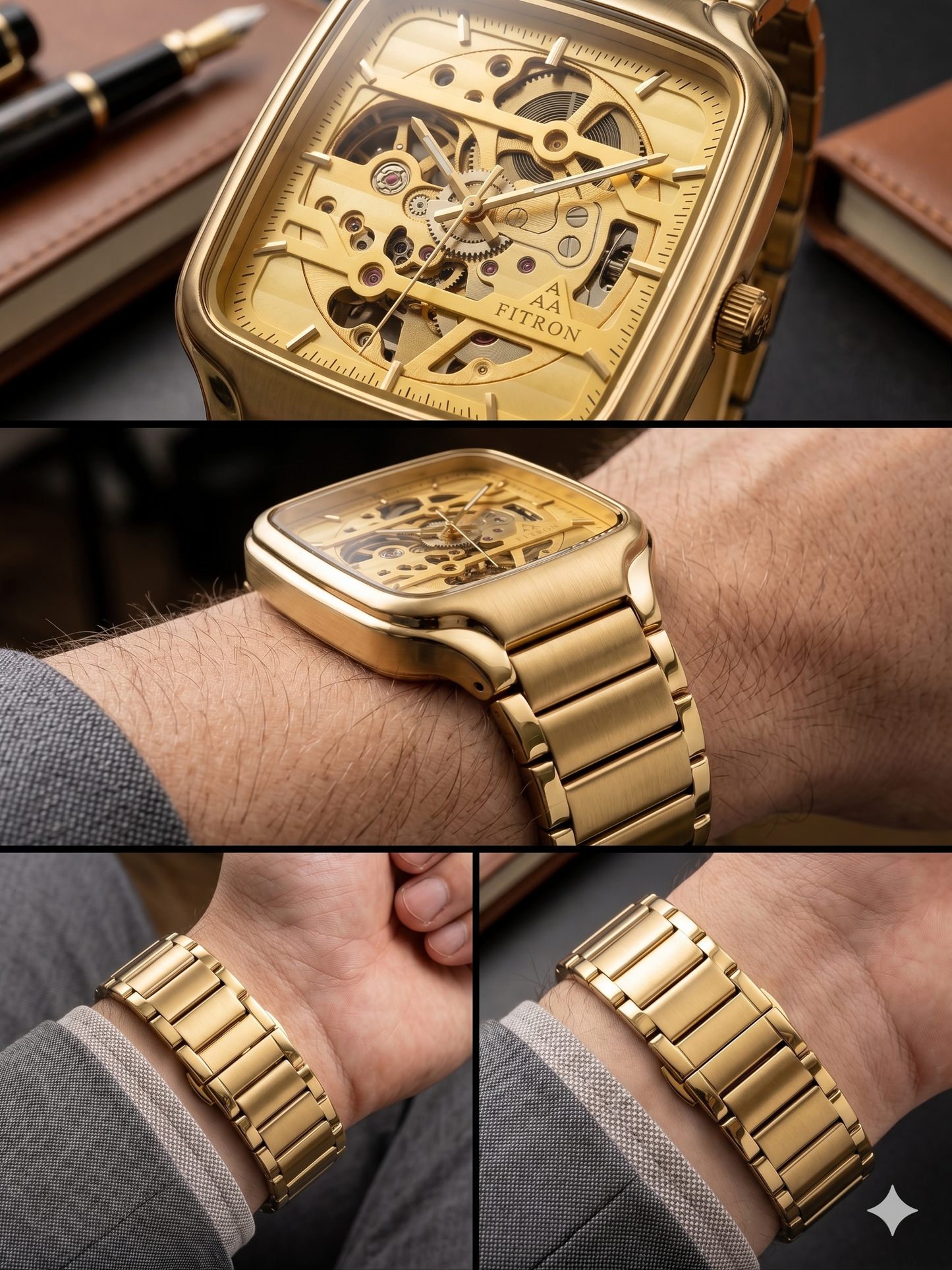 FITRON SQUARE SKEL V2 117236M GOLD DIAL - MEN'S AUTOMATIC