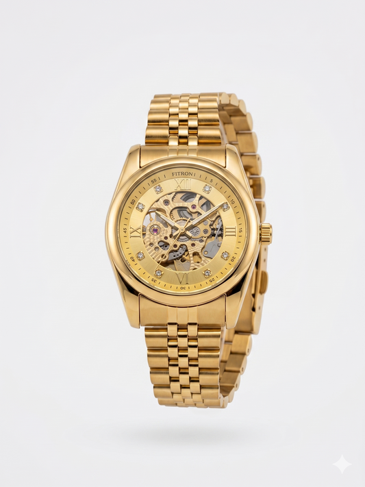 FITRON ROUND WITH DIAMONDS 117211M GOLD DIAL - MEN'S AUTOMATIC