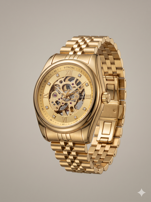 FITRON ROUND WITH DIAMONDS 117211M GOLD DIAL - MEN'S AUTOMATIC