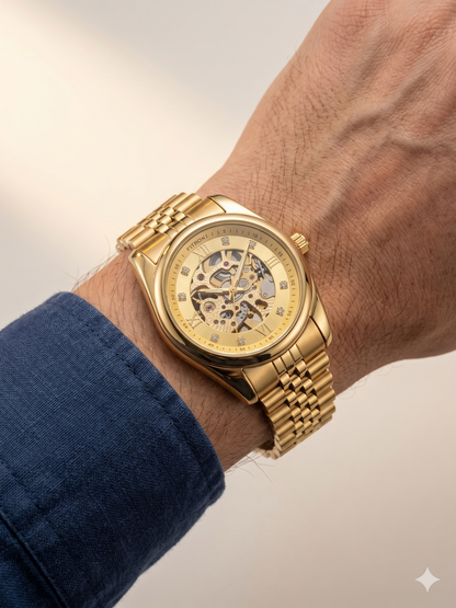 FITRON ROUND WITH DIAMONDS 117211M GOLD DIAL - MEN'S AUTOMATIC