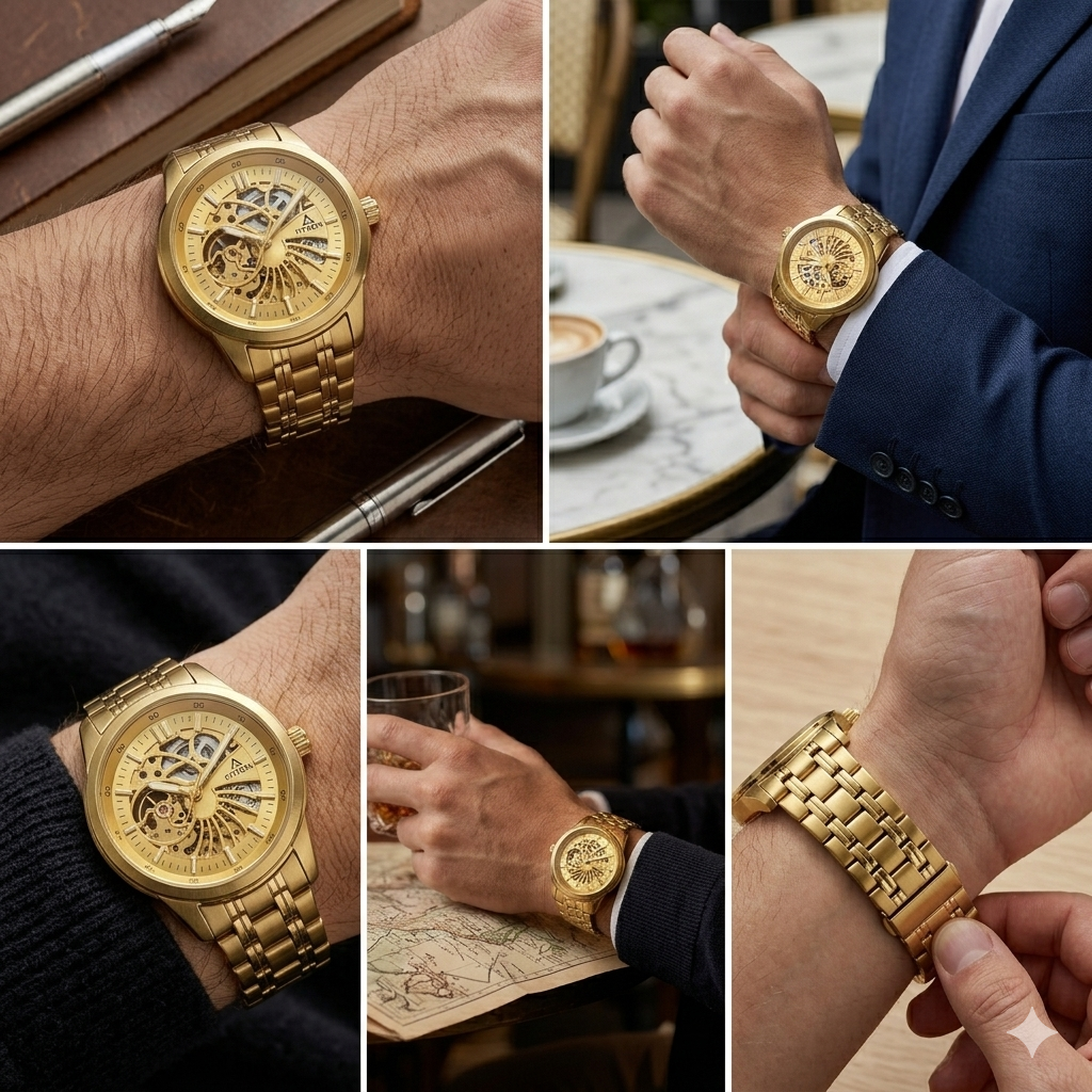 FITRON DOMED SKELETON 117178M GOLD DIAL - MEN'S AUTOMATIC