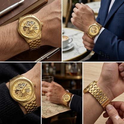 FITRON DOMED SKELETON 117178M GOLD DIAL - MEN'S AUTOMATIC