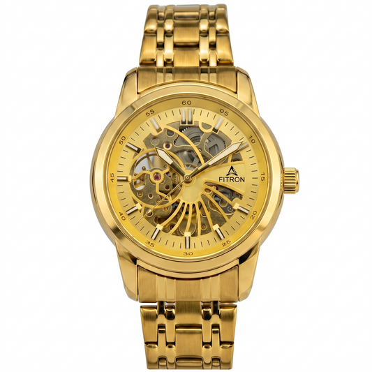 FITRON DOMED SKELETON 117178M GOLD DIAL - MEN'S AUTOMATIC
