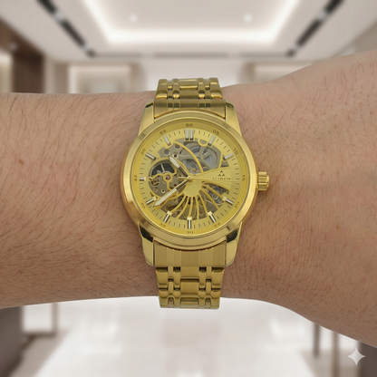FITRON DOMED SKELETON 117178M GOLD DIAL - MEN'S AUTOMATIC