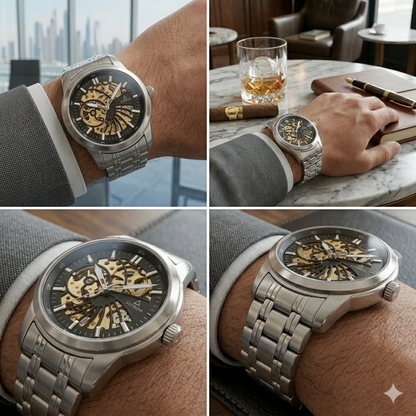 FITRON DOMED SKELETON 117178M BLACK DIAL - MEN'S AUTOMATIC