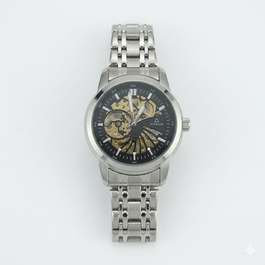 FITRON DOMED SKELETON 117178M BLACK DIAL - MEN'S AUTOMATIC