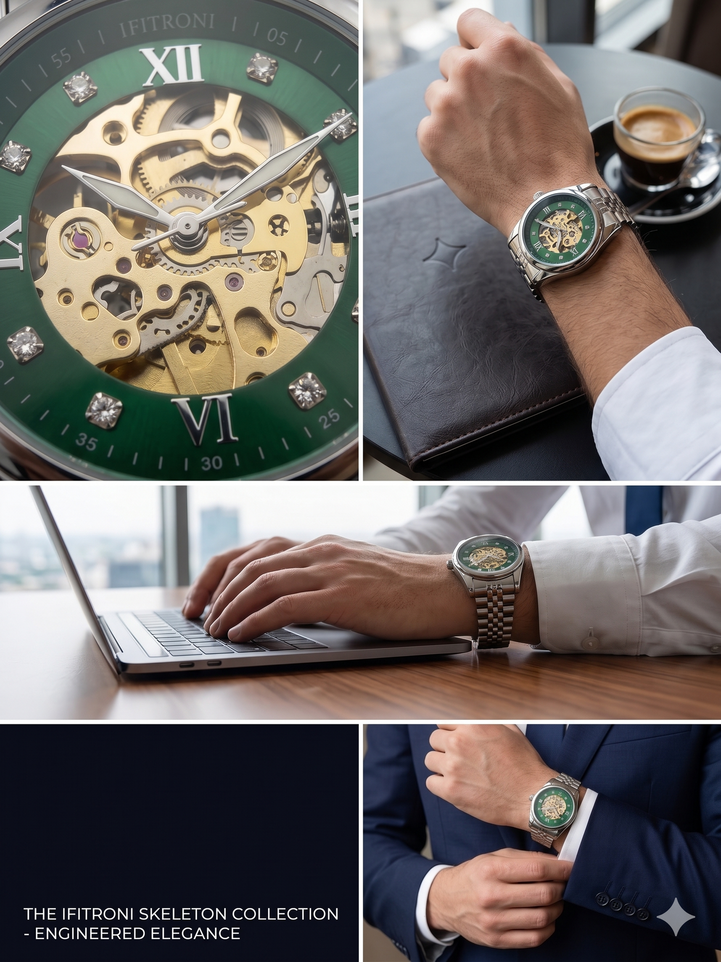 FITRON ROUND WITH DIAMONDS 117211M GREEN DIAL - MEN'S AUTOMATIC