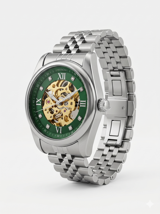 FITRON ROUND WITH DIAMONDS 117211M GREEN DIAL - MEN'S AUTOMATIC