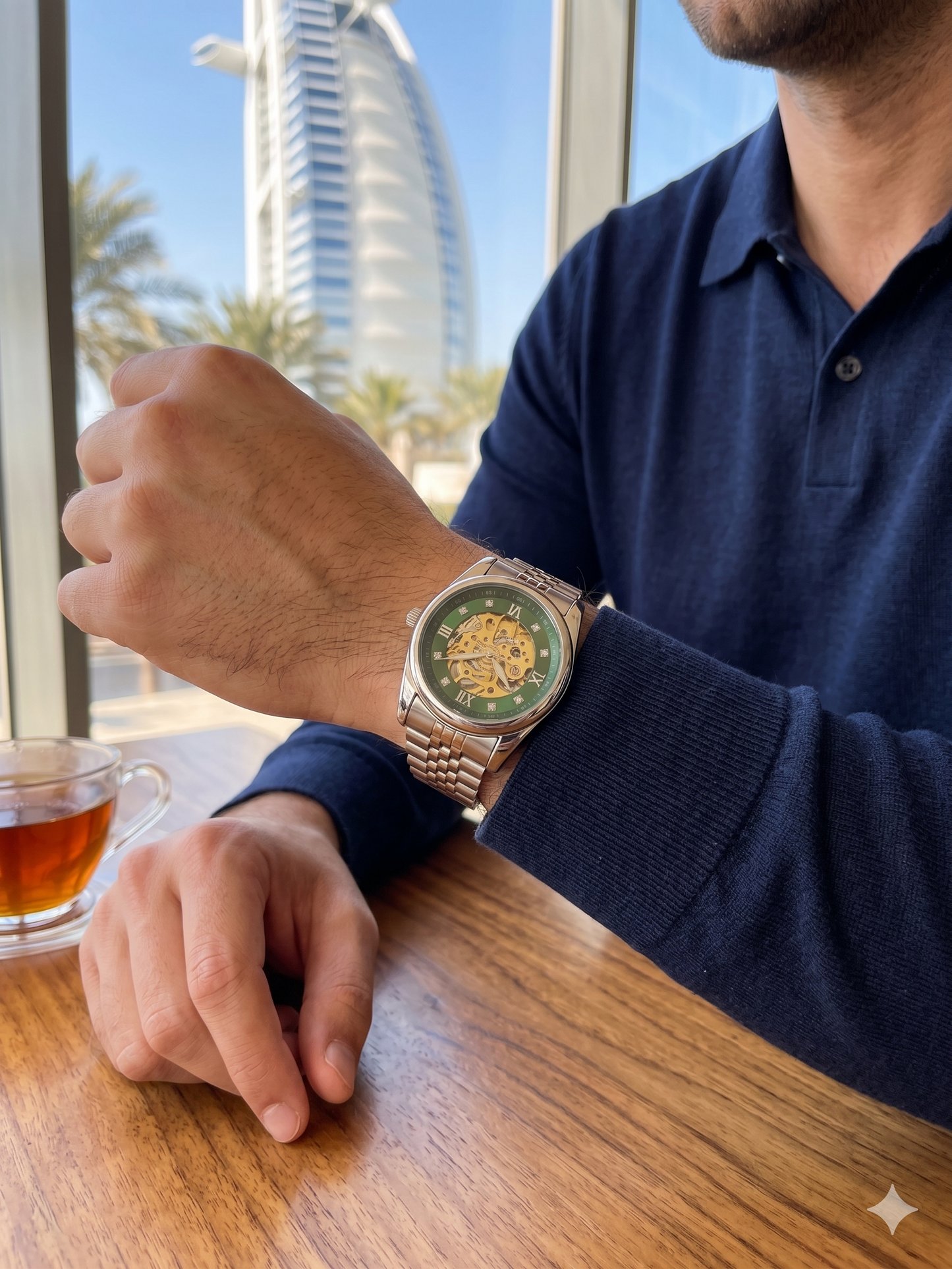 FITRON ROUND WITH DIAMONDS 117211M GREEN DIAL - MEN'S AUTOMATIC
